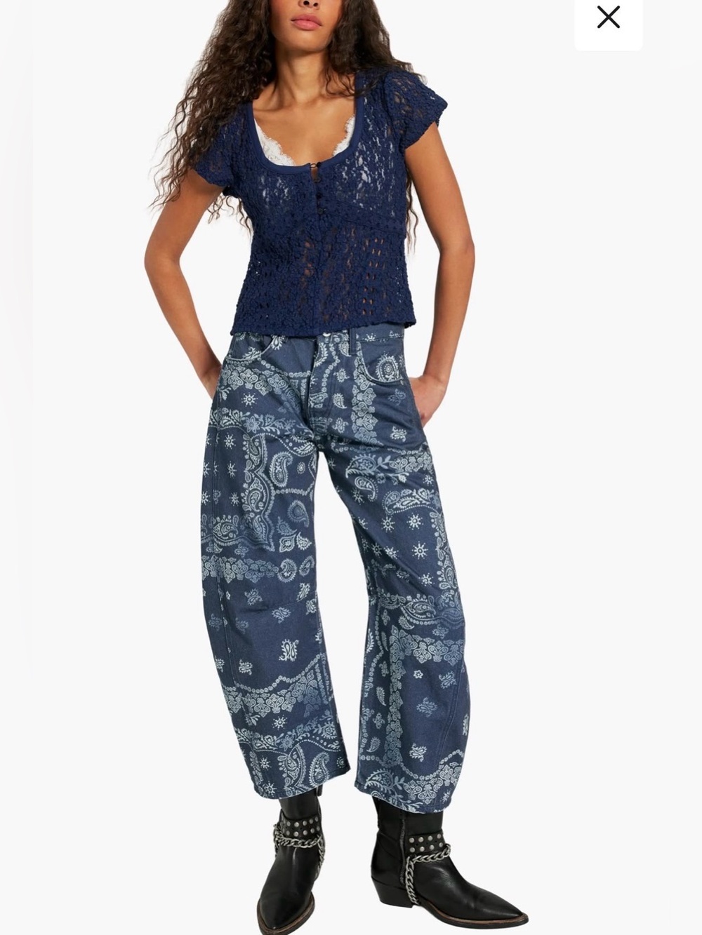 We the Free Free People Navy Bandana Barrel Jeans